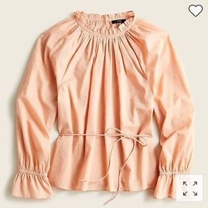 J. Crew Tie Waist Top in Organic Cotton Voile in Warm Taupe